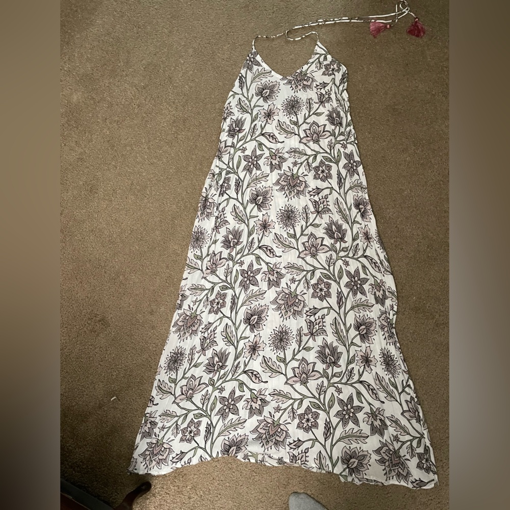 Floral Halter Maxi Dress- size M- Cobalt & Tawny